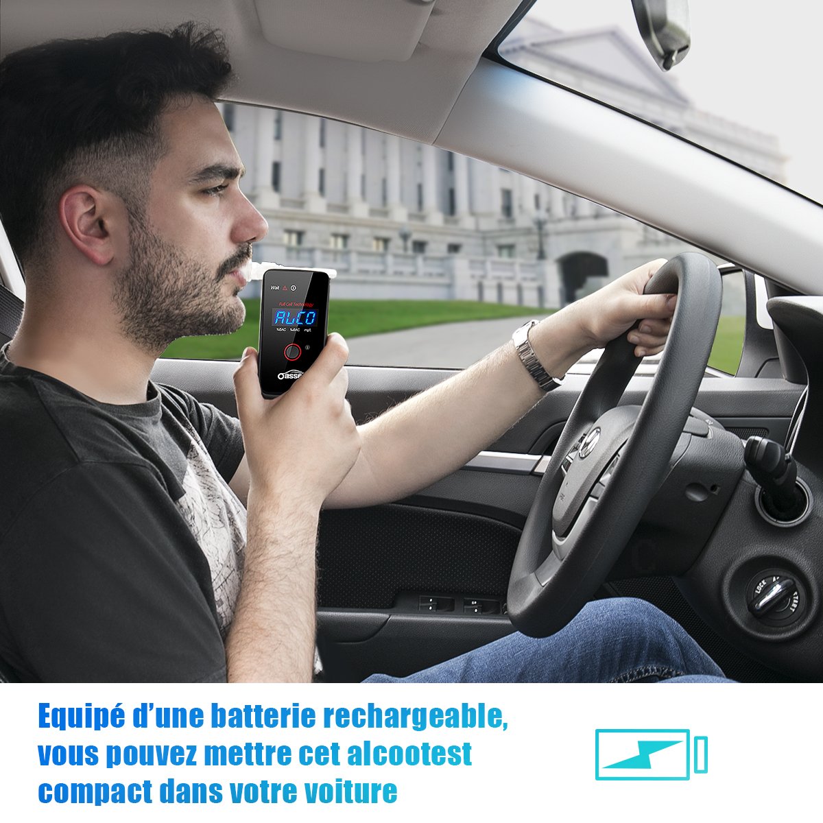 oasser Ethylotest Electronique Alcootest Professionnel à Capteur Electrochimique Testeur d\'alcool à Ecran LED d\'Affichage Numérique avec 4 Embouts (T3-Alcootest)