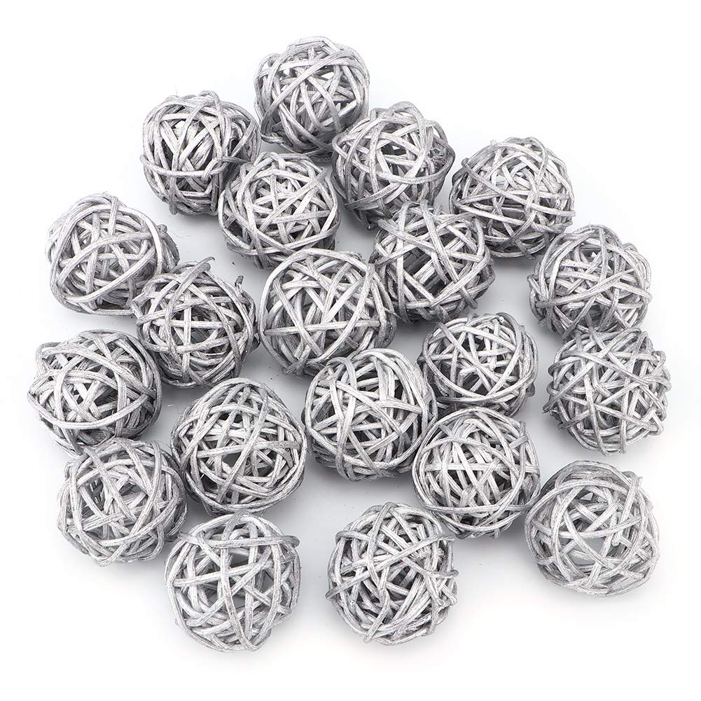 Jenngaoo 20 Pcs Rattan Balls, Wickers Ball Decorative Ball Orbs Vase Fillers for Garden Wedding Party Christmas Decoration (Diameter 1.2 Inch)(Silver)