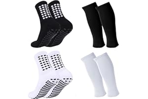 ZXOLDZX 2 Set Kids Grip Soccer Socks with Shin Guard Sleeves Non Slip Soccer Leg Sleeve Socks for Boys Girls