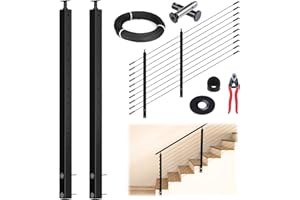 Muzata 5-10FT Modular Black Side Mount Cable Railing Kit 36 Inch 2 Stair Post Kit Complete Set Cable Railing System for Stairs Length Adjustable with Paper User Guide (No Handrail) RWF1 BA4S