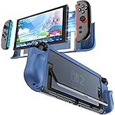 FIWWAT Dockable Protective Case for Nintendo Switch 2, TPU Ergonomic Grip Cover with Foldable JoyCon Holder Design, Slim Shockproof Hard Shell fit for Switch 2 Console & Kickstand - Matte Blue