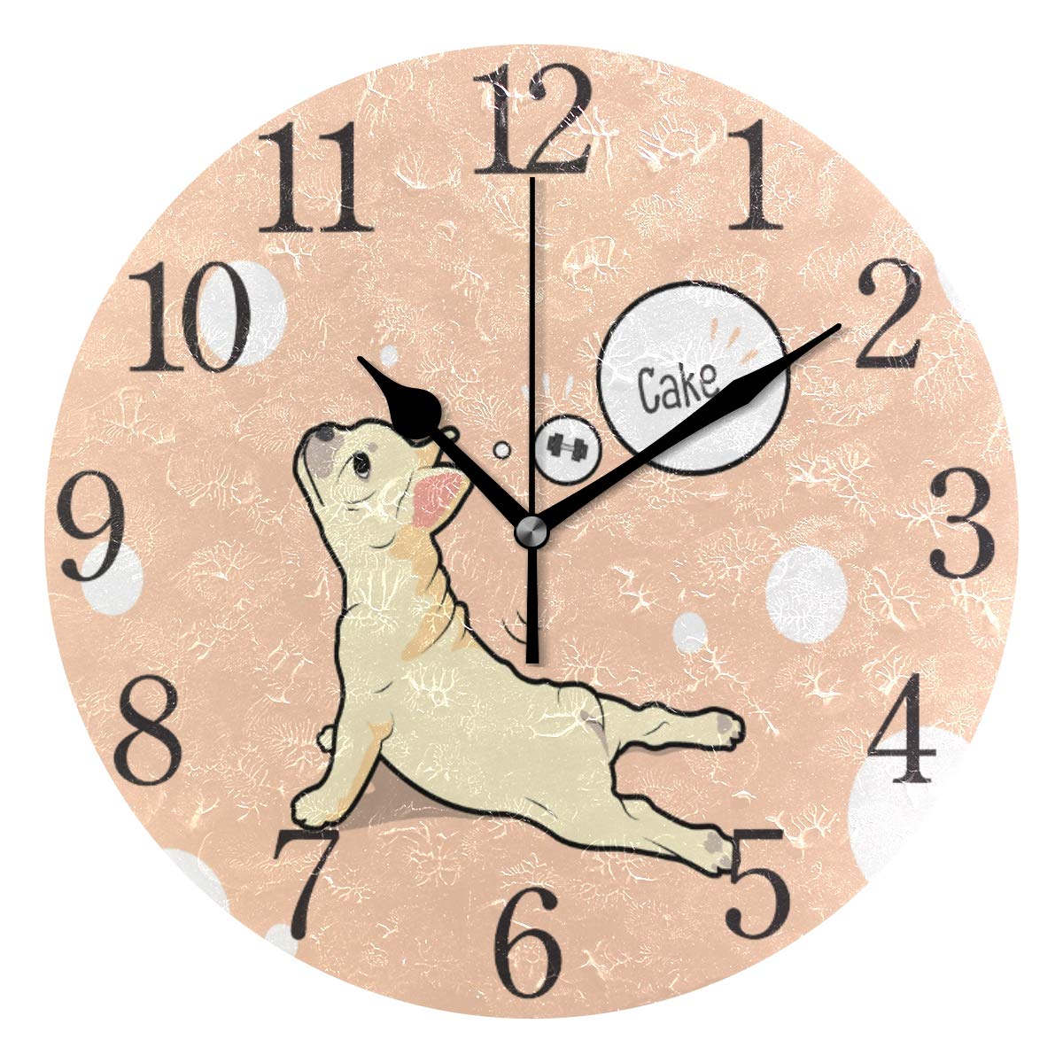 ISAOA Round Stylish Modern Wall Clock with Big Number Wall Clocks for Home Dining Room Kitchen Office School 24cm / 9.5 Inches(Lovely French Bulldog Doing Yoga)