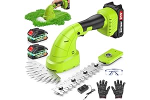 DENQIR Cordless Hedge Trimmer & Grass Shears, 2 in 1 Electric Hedge Clippers/Grass Trimmer with 2 Pcs Battery and Charger Included, Hand Grass Cutter Bush Trimmer, 21V Hedge Shears for Gardening, Lawn, Yard