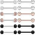 Lcolyoli 12-16Pcs 16G 14G Surgical Steel Tongue Ring Nipple Shield Barbell Ring Bar Nipplerings Body Piercing Jewelry for Women Men