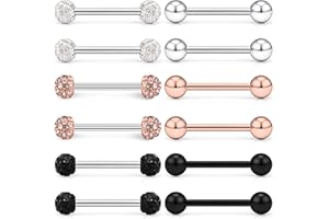 Lcolyoli 12-16Pcs 16G 14G Surgical Steel Tongue Ring Nipple Shield Barbell Ring Bar Nipplerings Body Piercing Jewelry for Women Men