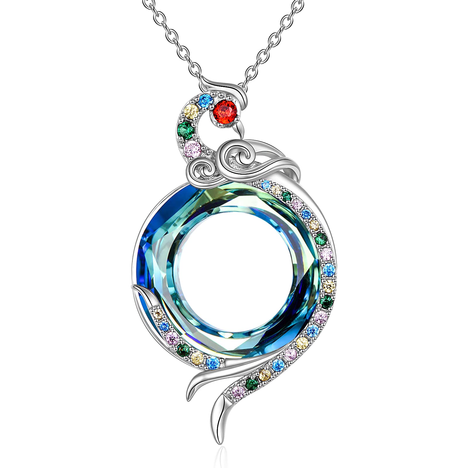 YFN Phoenix Necklace Sterling Silver Cute Phoenix Pendant Blue Crystal Jewellery Gifts for Women Mother Her — image 1