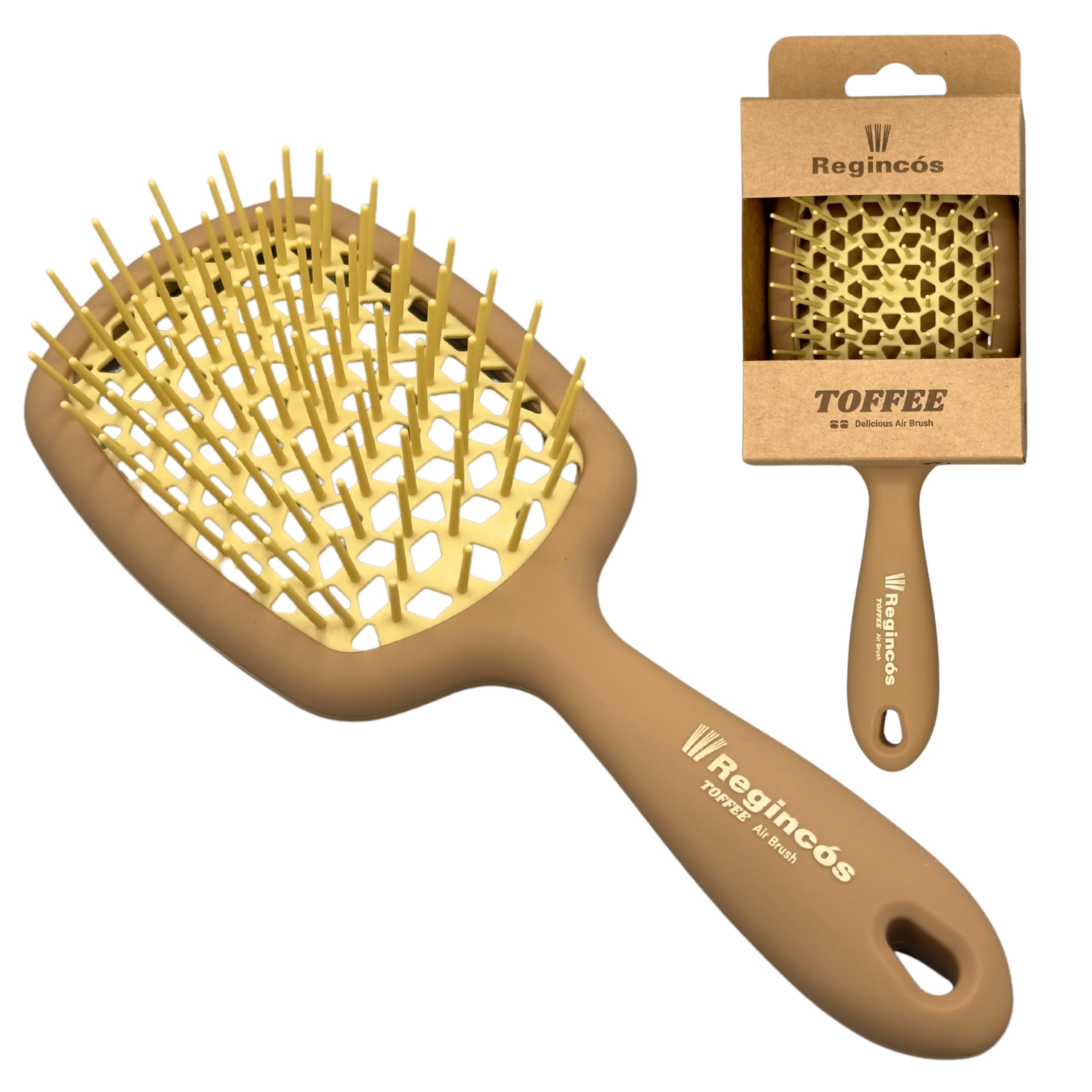 Regincós - Toffee Hair Brush - Flexible - Anti-Tangling - Detangles - Dry and Wet Hair - Soft touch - Brown Beige