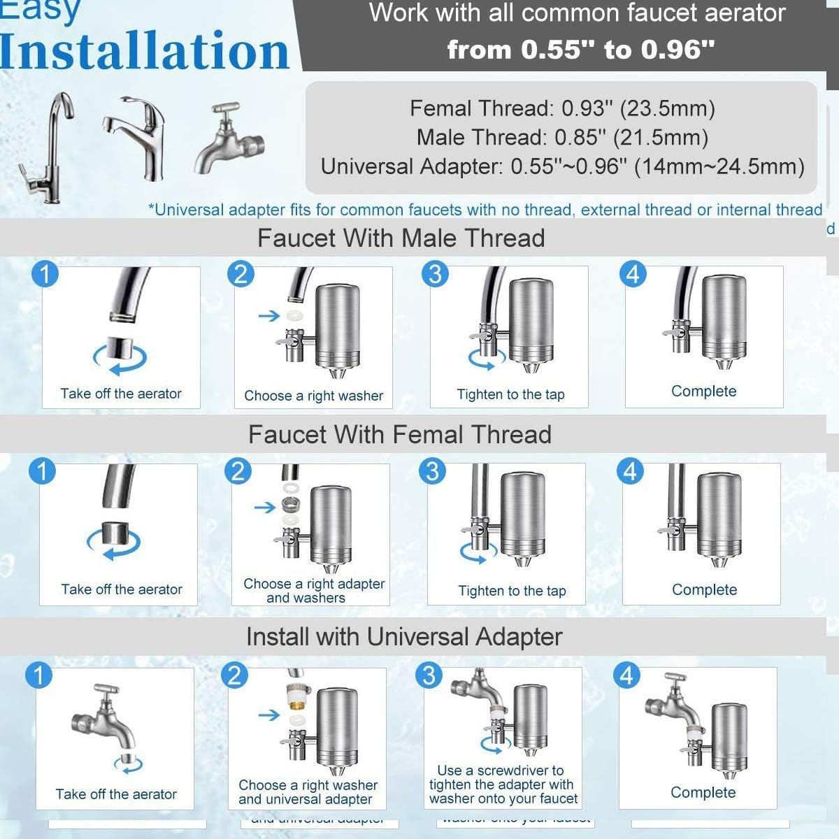 304 Stainless Steel Housing Double Outlet Large Water Flow 6 Stage High Precision Filtration System Reduce Chlorine Lead Reduction Fits Most Standard Faucets 2 Filter Included Faucet Water Filter Home Kitchen Kitchen
