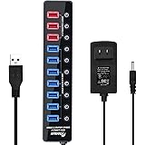 Powered USB Hub Splitter, APANAGE 11-Port High Speed USB 3.0 Hub(7 USB Data Ports + 4 Smart Charging Ports) with 48W Power Adapter and Individual On/Off Switches for MacBook, Surface Laptop, PC, HDD