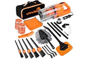 vioview Car Detailing Kit Interior Cleaner, 17Pcs Car Cleaning Supplies with High Power Portable Car Vacuum, Detailing Brush Set, Windshield Cleaner, Orange Car Accessories for Women Men Teens Kids