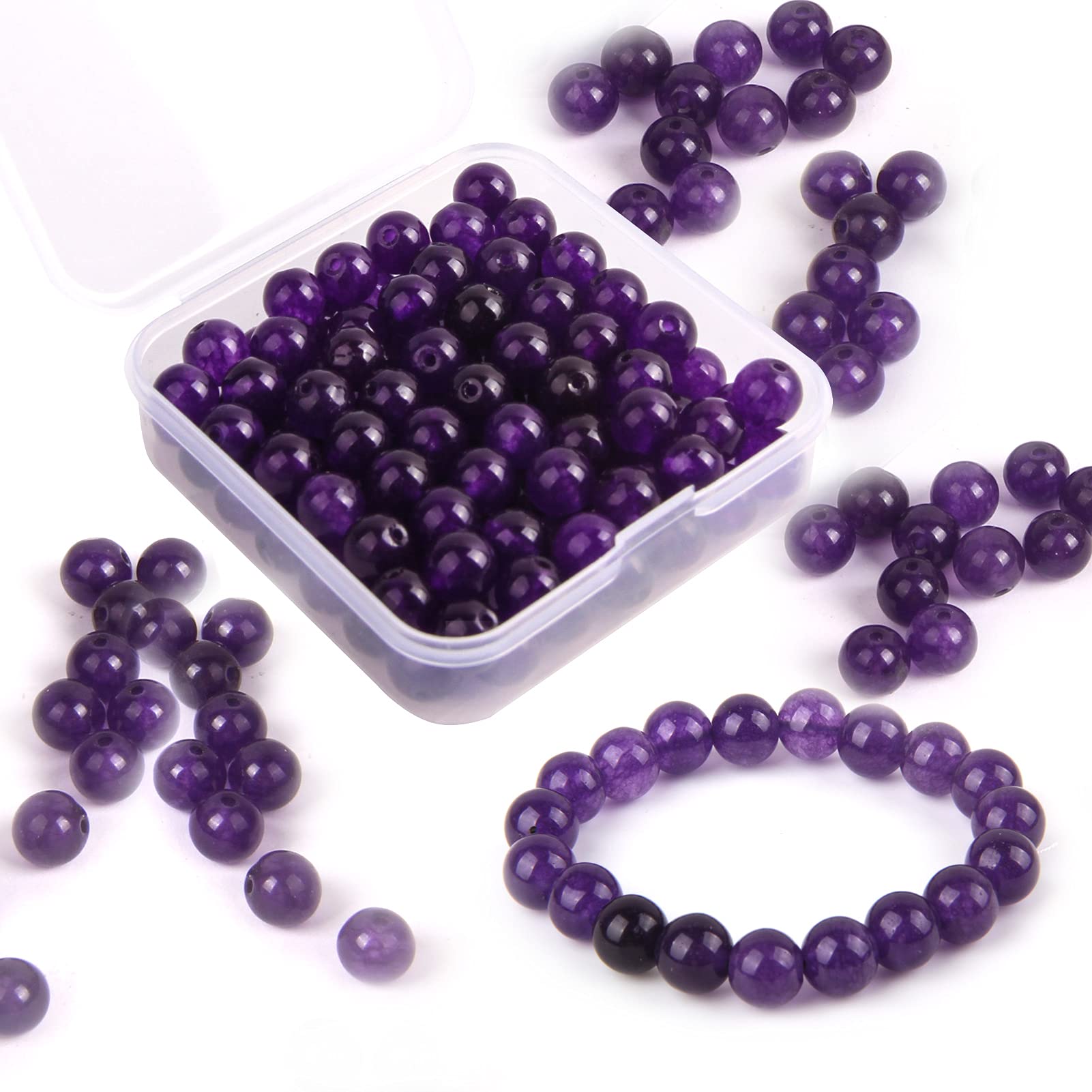 Colle 100pcs 8mm Natural Amethyst Stone Beads, Crystal Bead for Jewelry Making, Round Purple Loose Gemstone Beads for Jewellery Bracelet Necklace Earrings Making