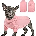 Queenmore Small Dog Pullover Sweater, Cold Weather Cable Knitwear, Classic Turtleneck Thick Warm Clothes for Chihuahua, Bulldog, Dachshund, Pug, Yorkie (Pink, Small)