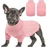 Queenmore Small Dog Pullover Sweater, Cold Weather Cable Knitwear, Classic Turtleneck Thick Warm Clothes for Chihuahua, Bulld