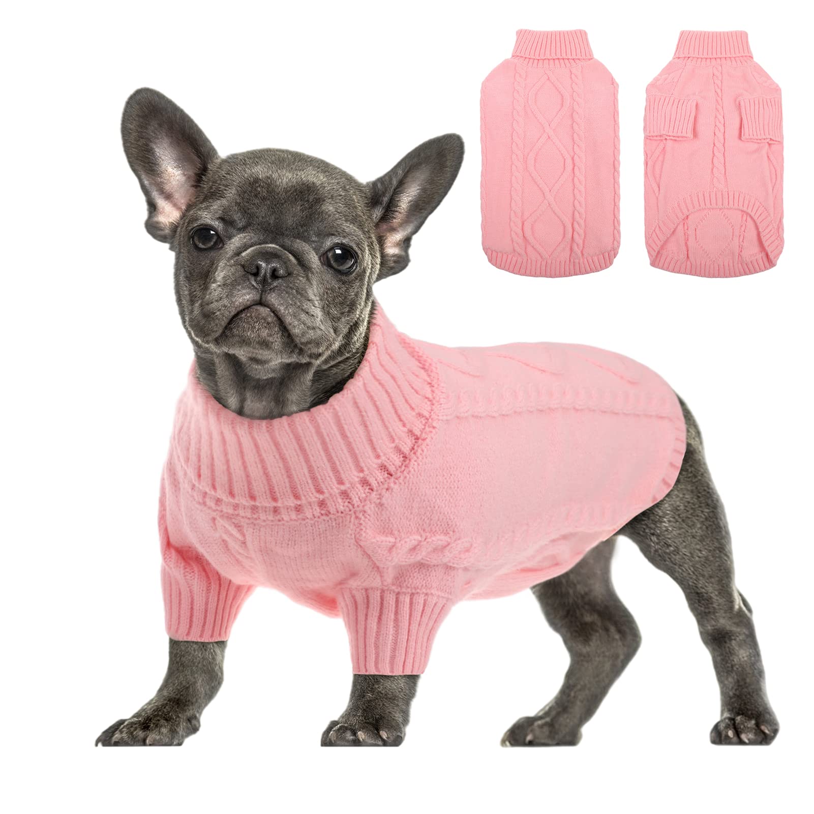 Queenmore Dachshund Jumper Turtleneck Knitted Dog Sweater Cat Jumper, Winter Outfit for Bulldog, Labrador, Golden Retriever, Lurcher, Border Collie, Pink, XL โ image 1