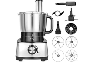 Davivy 12 Cup Food Processors, Professional Food Processor,6 Blades 9 Functions Vegetable Chopper for Home Use,Stepless Variable Control,Black,600W (12-Cup Stainless Steel Bowl)