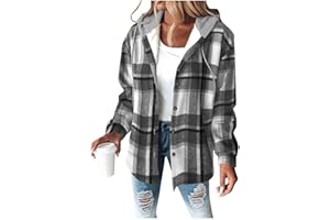Plaid Jackets Womens Plus Size Fleece Lined Hooded Coats Wool Fashionable Outwear Winter Thick Wram Comfy Jacket with Pockets