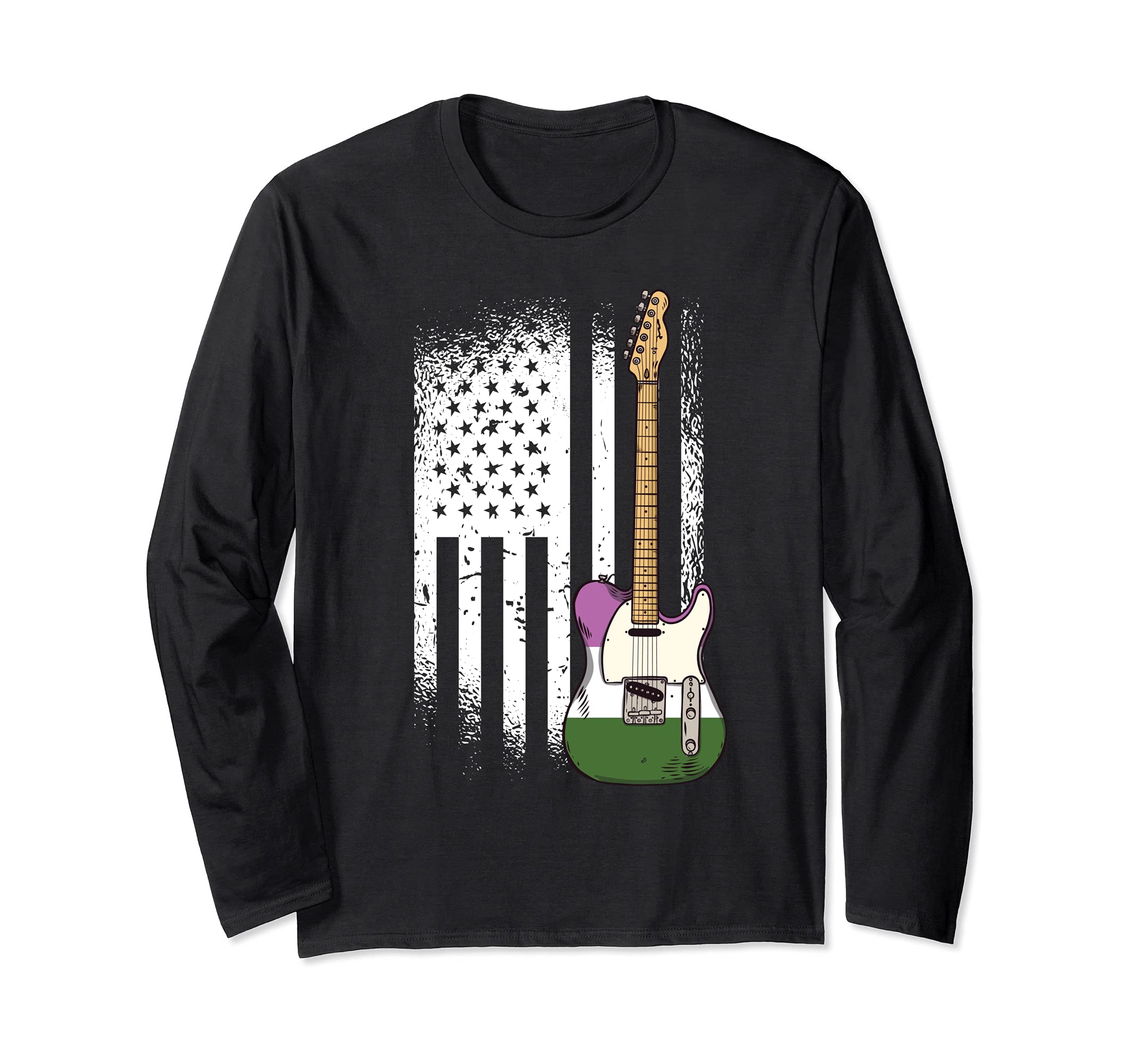 American Flag Guitar Gender-queer Pride LGBTQ Ally Guitarist Long Sleeve T-Shirt
