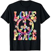 Love Peace Sign 60s 70s Hippie Costume Women Girls T-Shirt