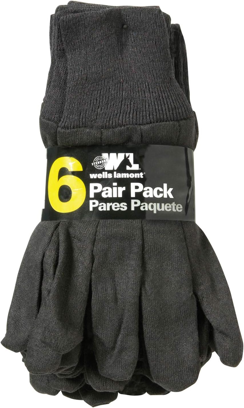 6 Pair Bulk Pack Jersey Cotton Work & Gardening Gloves, Large (Wells Lamont 501LK-WNW), Brown - Men S Winter Knit Gloves - 