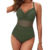 BMJL Women's One Piece Swimsuits Tummy Control Bathing Suit Slimming Sexy Mesh Swimwear