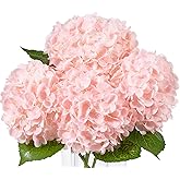 DuHouse 3Pcs Large Hydrangea Artificial Flowers,Latex Real Touch Hydrangea with Long Stems & Leaves for Home Decor Party Floral Arrangements Wedding Bouquets Centerpieces(Pink)