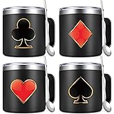 Gtmileo Poker Gifts, 4Pcs Casino Insulated Coffee Mug, Christmas Holiday Birthday Gambling Gifts for Poker Players Men Women (14Oz-Black)