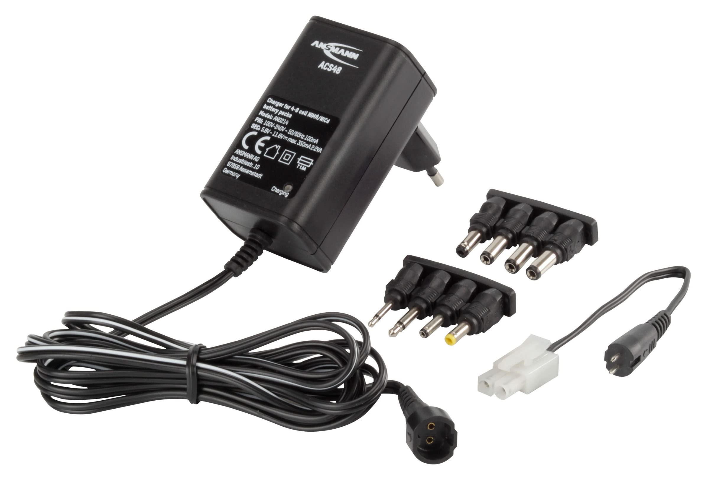 Ansmann ACS 48 Battery Pack Charger - 4-8 Cell NiMH Battery Charger with 8 Sockets and Tamiya Adapter, Black, 9.6V
