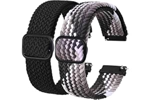 BISONSTRAP 2 Pack Braided Nylon Watch Bands, Upgrade Adjustable Buckle, Stretchy Loop Straps for Men and Women, Band Width 16mm 18mm 19mm 20mm 22mm 24mm
