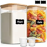 ComSaf 1.2 Gallon Wide Mouth Flour Sugar Storage Containers 2 Pcs, 4.6 Qt Glass Storage Containers with Lids, Large Pantry Glass Jar with Lid, Big Jars for Rice, Flour, Sugar, Cereal, Cookie, Coffee