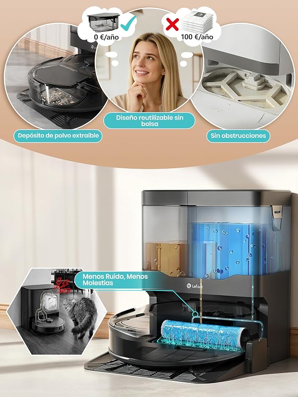 M210 Pro Omni Robot Aspirador y Fregasuelo, Rodillo Autolimpiante
