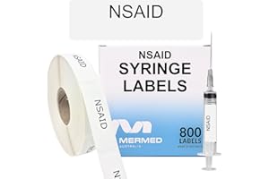 MERMED NSAID Syringe Drug Labels - Box of 800 Labels on Roll (1" Core) - 12mm x 40mm (Approx 0.5" x 1.5"). Latex-Free Permanent Adhesive. Write-On Surface. Pre-Printed. Color-Coded.