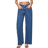 GRAPENT Wide Leg Jeans for Women Trendy High Waisted Loose Straight Leg Stretchy Retro Denim Pants with Pouch Pockets