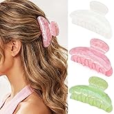 Fashey Acrylic Claw Clip Cute Hair Clips Medium Hair Claws for Thick Hair Accessories for Women (light green+pink+beige)