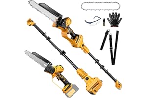 2 in 1 Cordless 8 Inch Pole Saw & Mini Chainsaw for DE Walt 20V MAX Battery, Brushless Motor, Auto Oiling, 15.8 FT Max Reach,