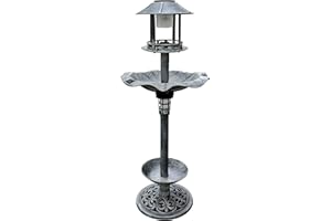 BTEXPERT Outdoor Solar Garden 43" Bird Bath Vintage Stone Gray Lighted Pedestal Fountain Flower Birdbath Planter Accents Decoration Yard Statue Feeder, Decorative Cage, Fillable Stand Polyresin