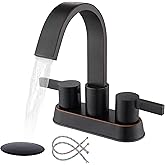 Oil Rubbed Bronze Bathroom Faucet 3 Hole, Senhozi 4 Inch Centerset Bathroom Faucet with Pop up Drain and 2 Supply Lines, Waterfall Bathroom Faucet Modern Faucet Bathroom, SE-0048-ORB