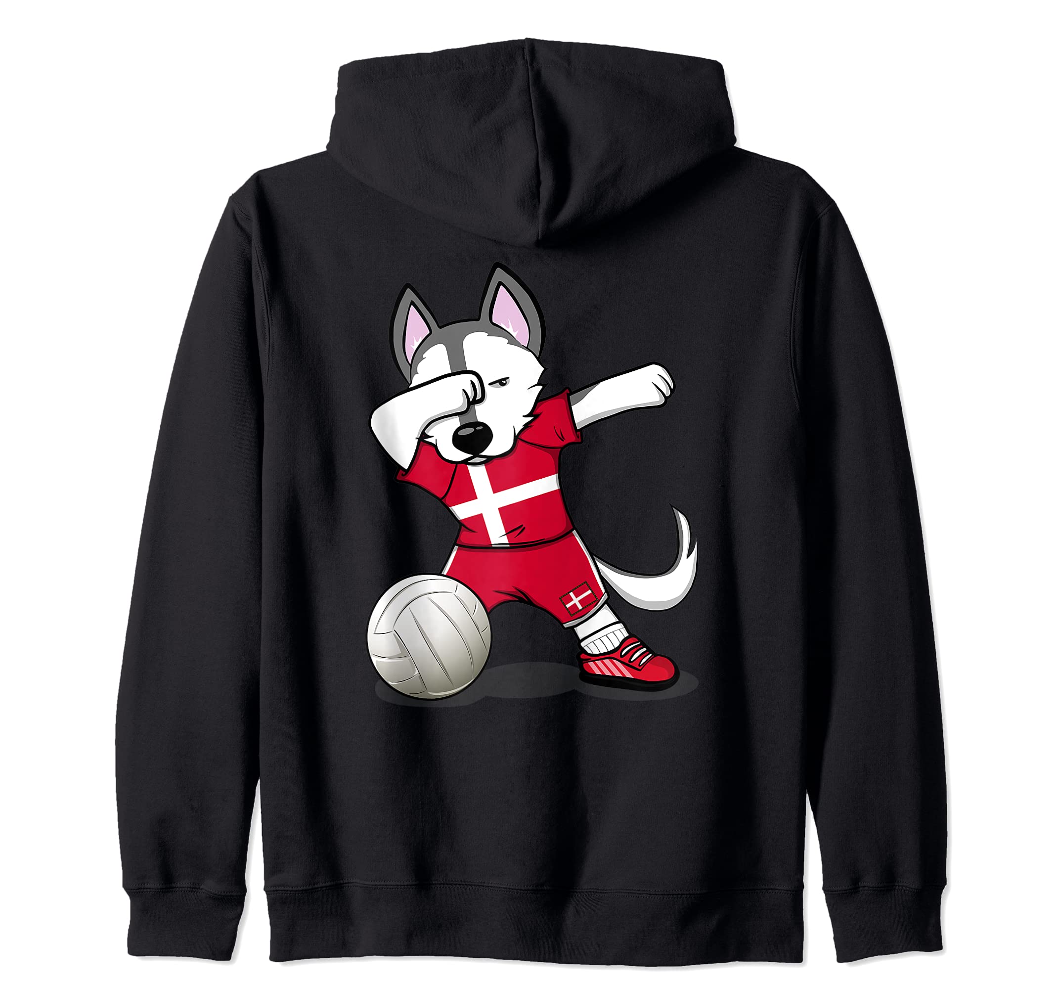 Dabbing Husky Dog Denmark Volleyball Fans Jersey Danish Flag Zip Hoodie