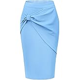 Allegra K Wear to Work Skirt for Women's 2025 Ruched High Waist Knee Length Pencil Bodycon Skirts