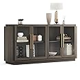 BELLEZE Sideboard Buffet Cabinet, Modern Wood Glass-Buffet-Sideboard with Storage, Console Table for Kitchen, Dining Room, Living Room, Hallway, or Entrance - Brixston (Brown)