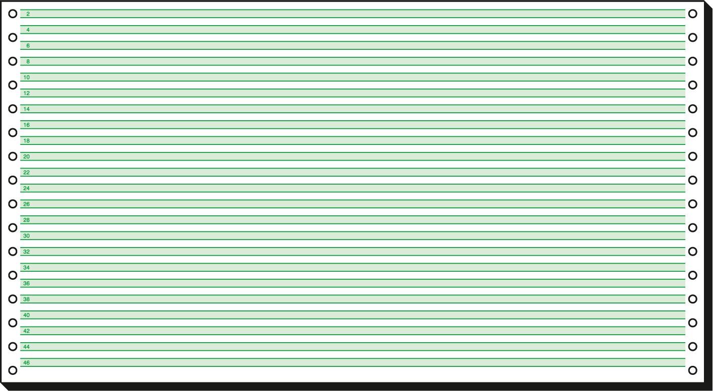 SIGEL 08371 Music Ruled Listing Paper, 8" x 375 mm, 1-part, 60 gsm, 1/6" green bar, 2000 sheets