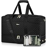Duffle Bag for Travel, Weekender Bag with Shoe Compartment, Carry On Overnight Bag for Women with Toiletry Bag Duffel Bags with Wet Pocket for Gym Hospital Bags for Labor and Delivery Black
