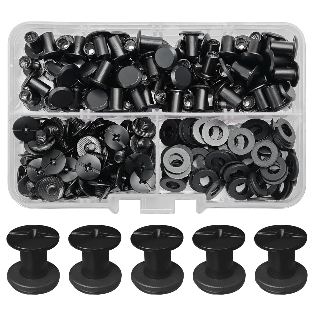 SHSMPXOY 80 Set Chicago Screws Posts for Leather Rivets M5*8mm Chicago Book Binding Screws Rivets Cross Head Chicago Button Screws for DIY Book Scrapbook Bookbinding, Bags,Collars(Matte Black)
