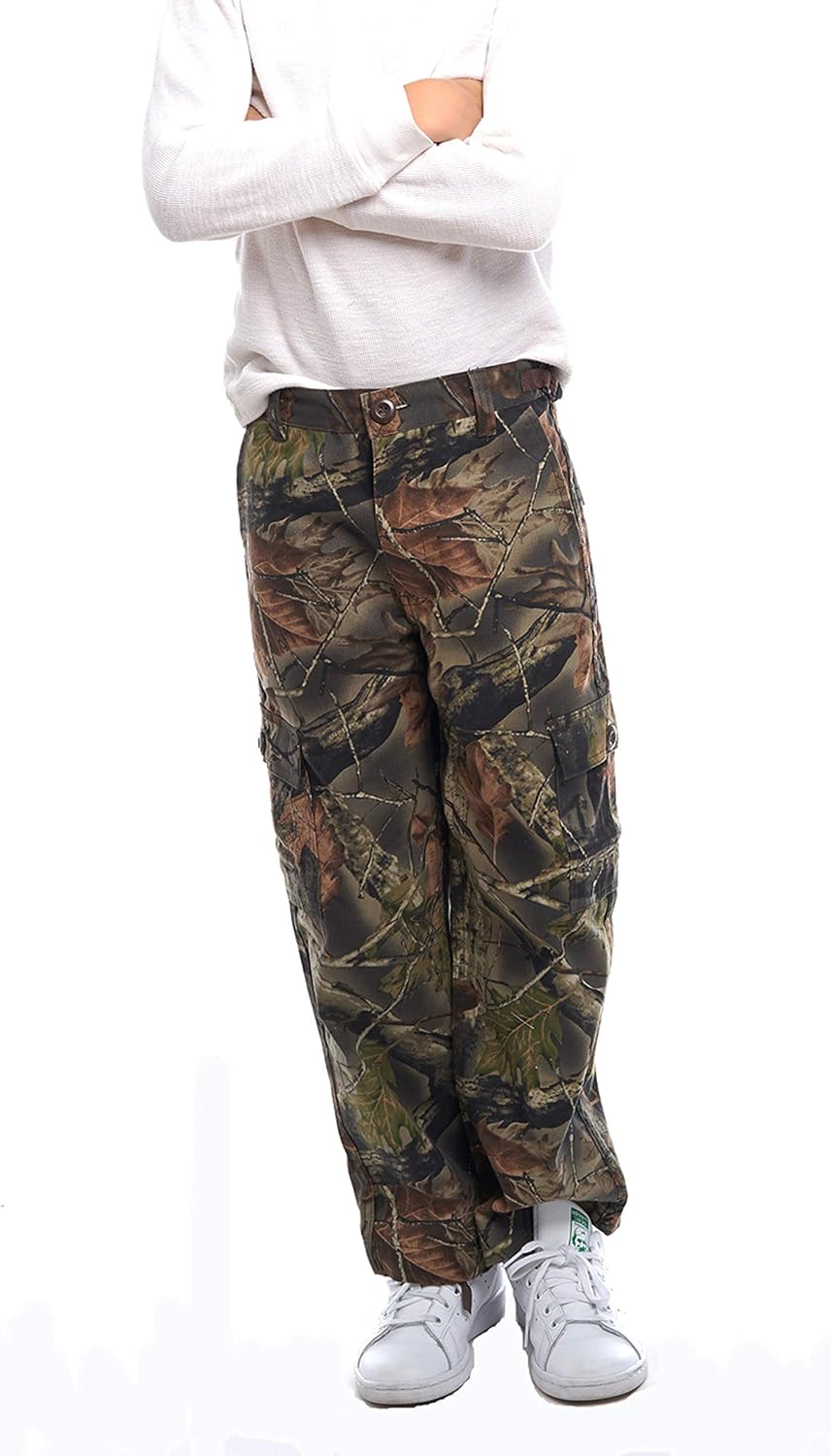 TrailCrest Boys Camo Hunting Pants with Elastic Waist Band - 6 Pocket Cargo Pants - Youth: Clothing
