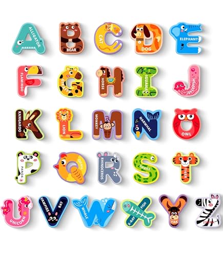 52 Lettres Majuscules Magnétiques – 26 Lettres Colorées + 26 Images Animaux Correspondantes, éducatif, Dès 3 Ans, Pour Réfrigérateur Ou Tableau Blanc