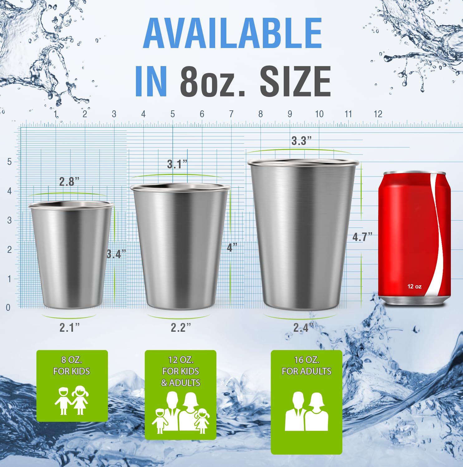 CHILLOUT LIFE 4-Pack Stainless Steel Sippy Cups for Kids & Toddlers | 8 oz | BPA Free | Unbreakable Premium Metal Drinking Glasses | for Home & Outdoor Activities