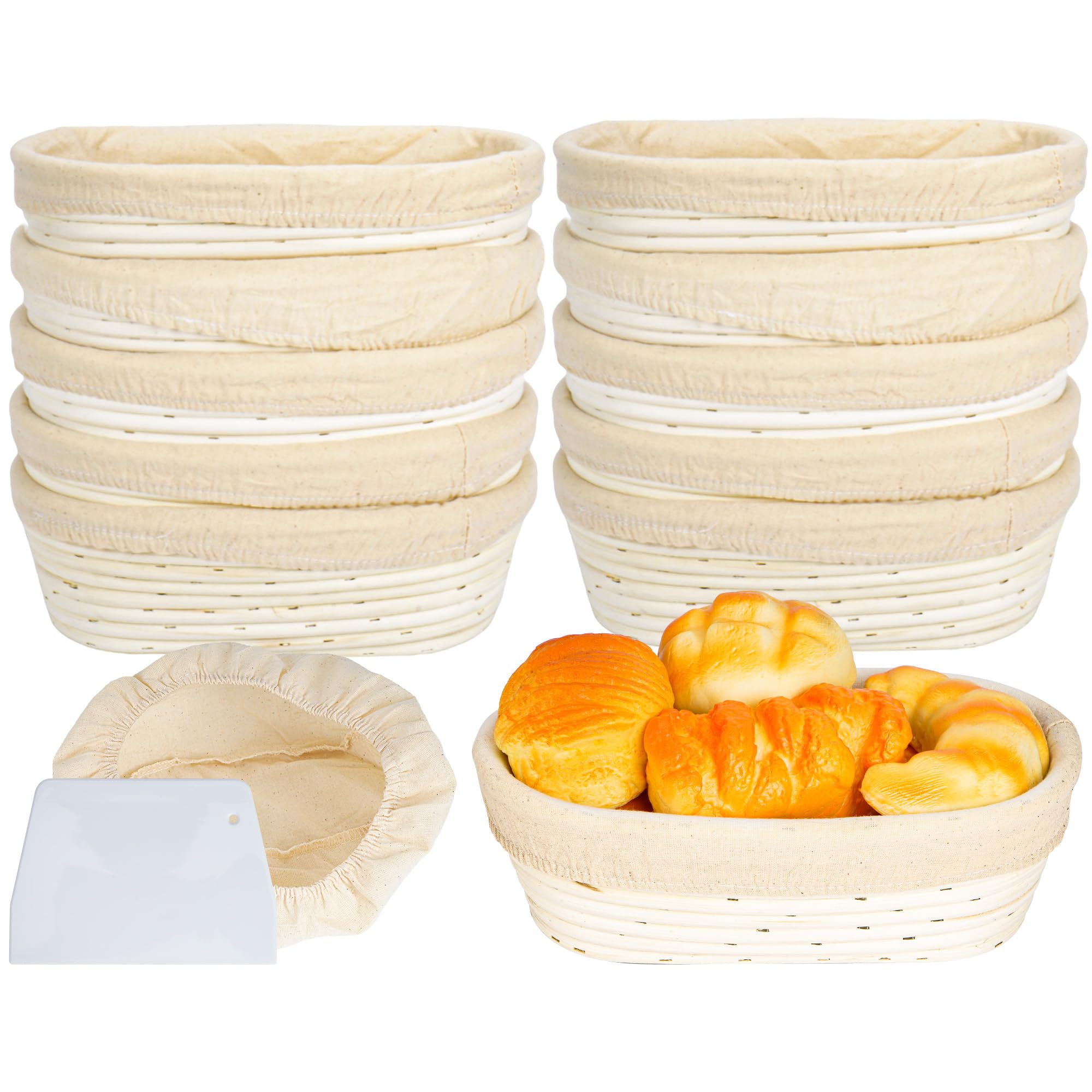 Photo 1 of KUJIBGY 10 Inch Banneton Bread Proofing Basket, Oval Sourdough Proofing Basket with Cloth Liners & Dough Scrapers Set of 10,Bulk Rattan Banneton Sourdough Bowl Basket for Home Baker Supplies