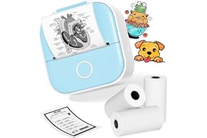 Ponek Print Pods Mini Printer - Sticker Maker Machine, Mini Sticker Printer T02, Pocket Portable Thermal Printer Inkless with 3 Rolls Thermal Paper for Study Note, Journal, Memo, Photo, Blue