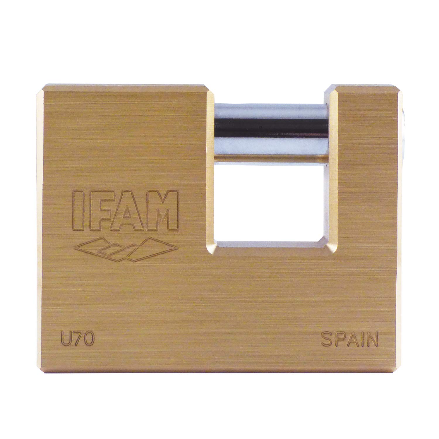 IFAM U-Series Security Padlock, 70 mm Length, for Vertical Latches, Brass Body, Serreta Key, for Grates and Blinds