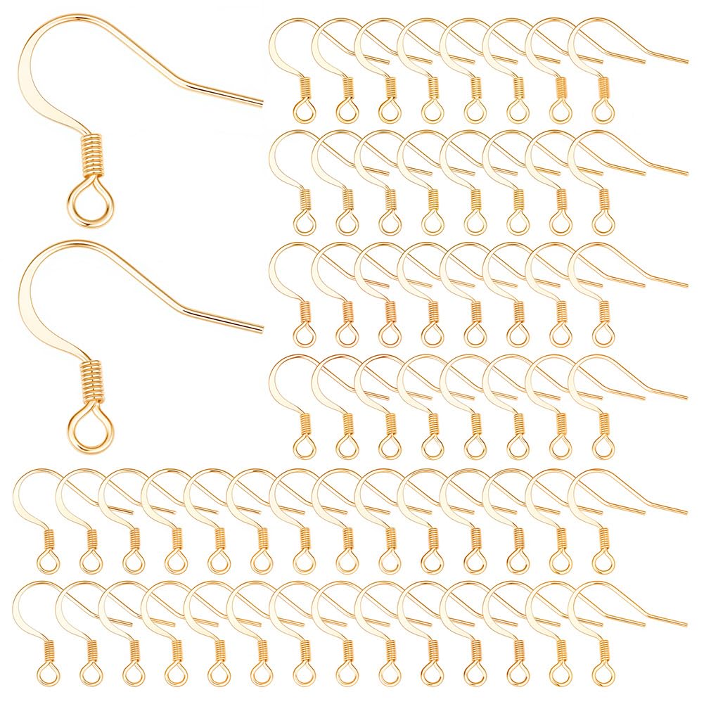 SUNNYCLUE 1 Box 18k Gold Plated Earring Hooks French Ear Hooks Fish Hook Earrings Ear Wires Fishhook Earring Findings for jewellery Making Adult DIY Dangle Earrings Craft Accessories Supply