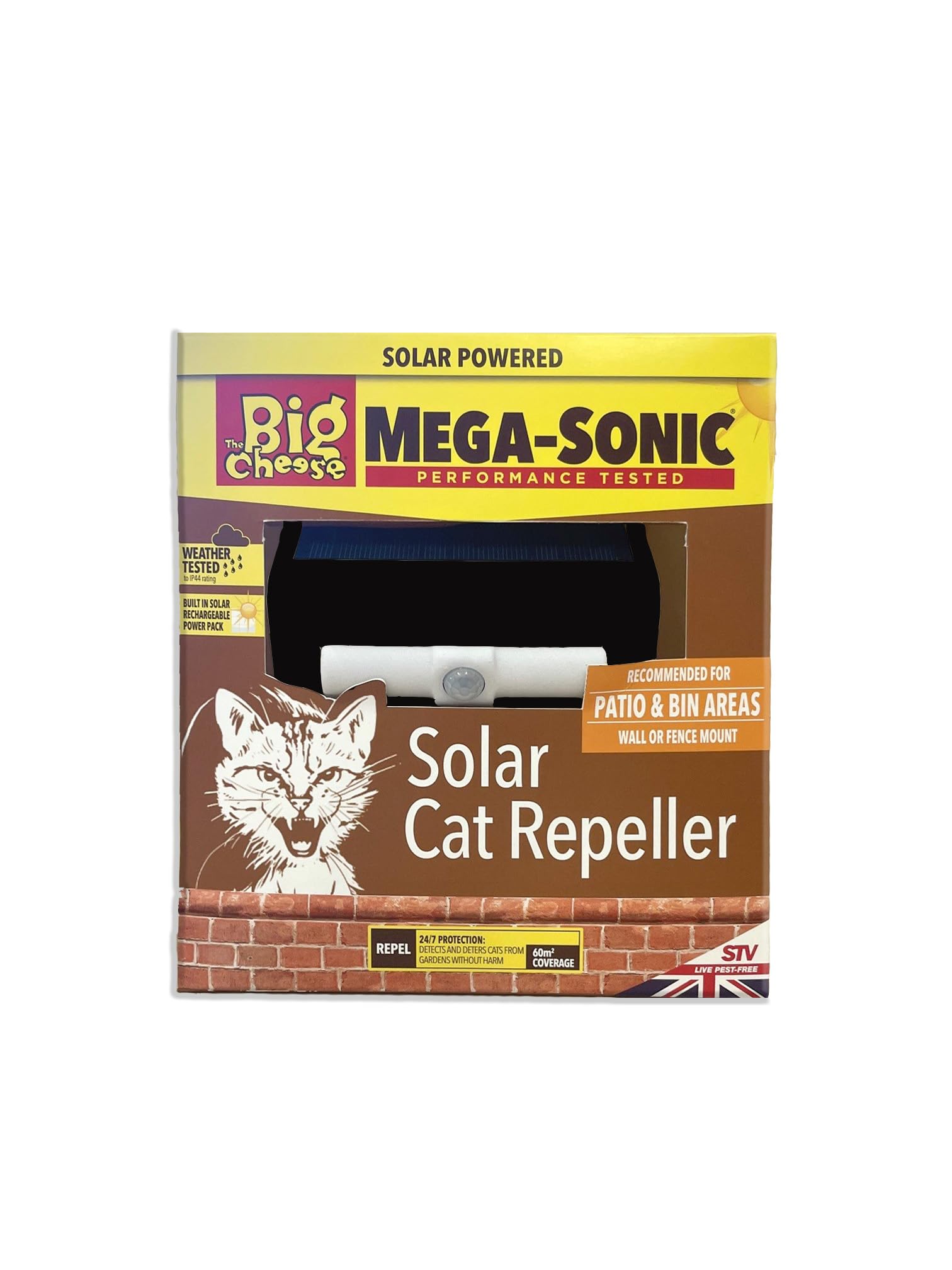 The Big Cheese Mega-Sonic Solar Cat Repeller, Humane Treatment and Deterrent, Protection for Gardens Areas, Motion-Activated and Weatherproof